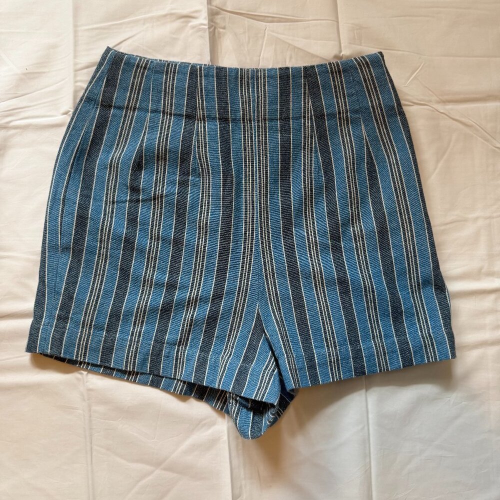 Doen - Carleto Linen Vertical Stripe Shorts - Blue Indigo Stripe - 0